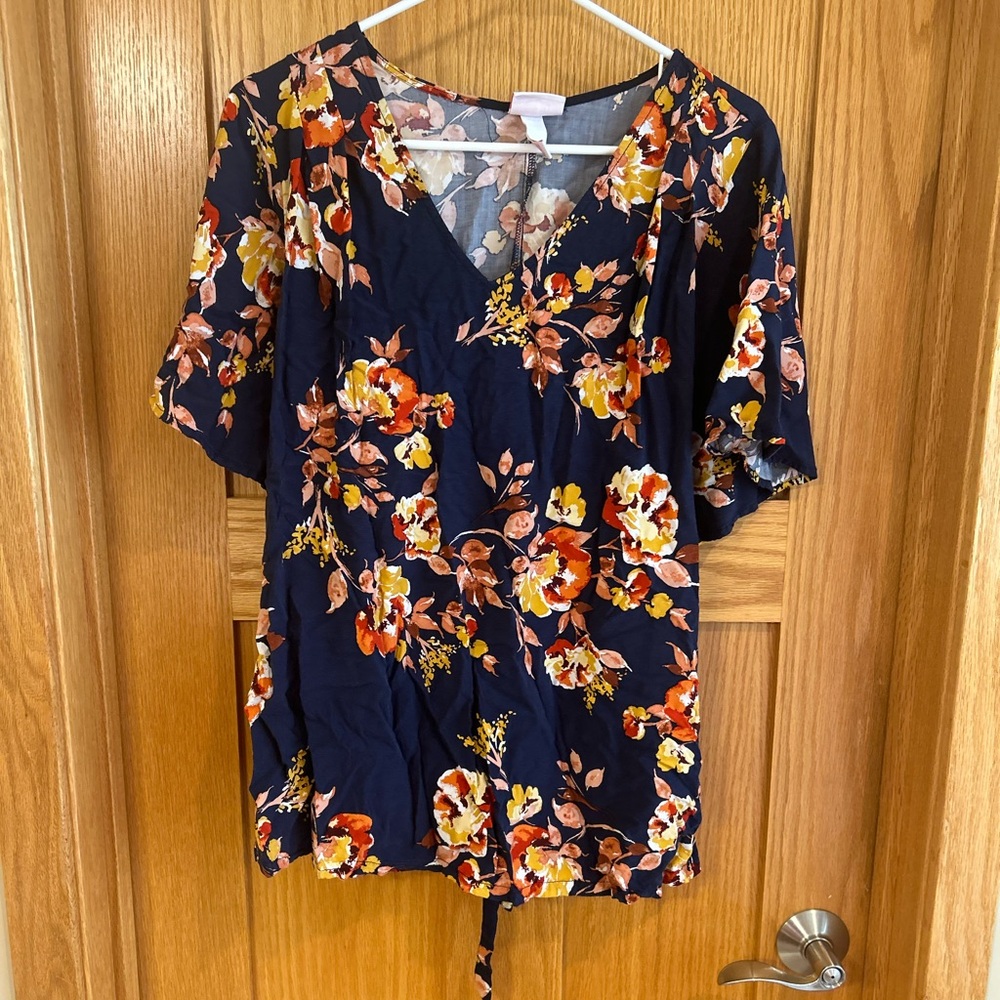 Isabel Blue Floral Maternity Tie Shirt M